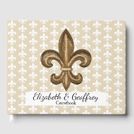 Nola Guld & White Fransk Fleur De Lis Bröllop Gästböcker