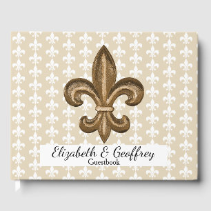 Nola Guld & White Fransk Fleur De Lis Bröllop Gästböcker