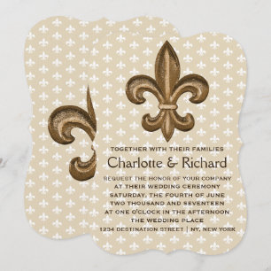Nola Guld & White Fransk Fleur De Lis Bröllop Inbjudningar