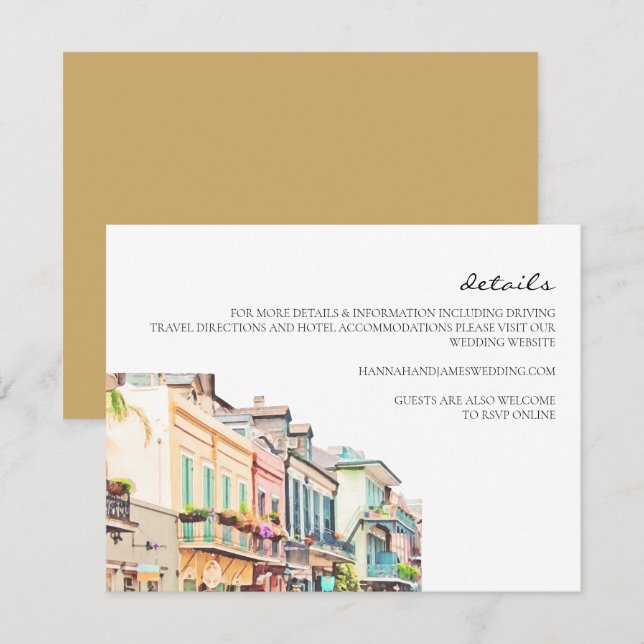 Nola - informationskort för New Orleans Bröllop Inbjudningar (Fram/baksida)