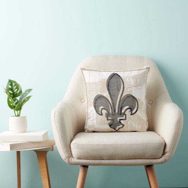 NOLA Karta och Fleur-de-Lis Pillow Kudde (Stol)