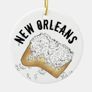 NOLA New Orleans Beignet Pastry Louisiana Julgransprydnad Keramik