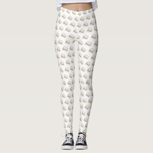 NoLA New Orleans Louisiana Sugary Beignet Pastry Leggings (Framsida)