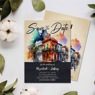 Nola Watercolor New Orleans Bröllop spara datum Inbjudningar