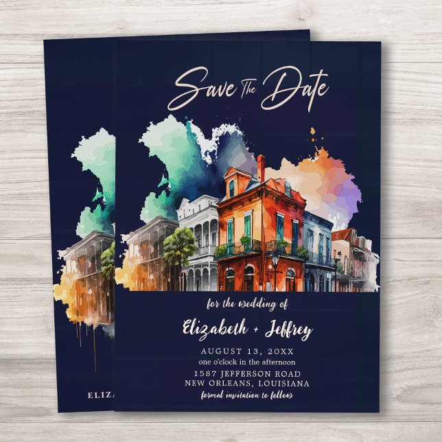 Nola Watercolor New Orleans Bröllop spara datum Inbjudningar (Skapare uppladdad)