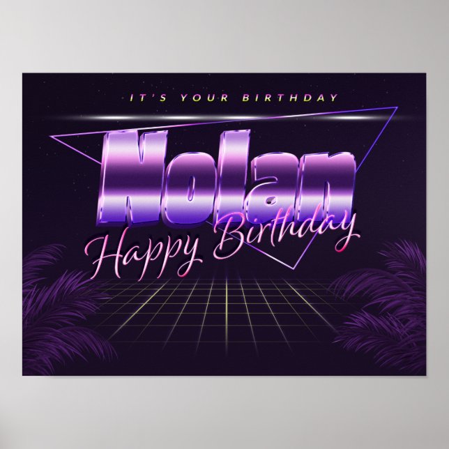 Nolan Namn Vorname lila retro Poster Geburtstag (Framsidan)