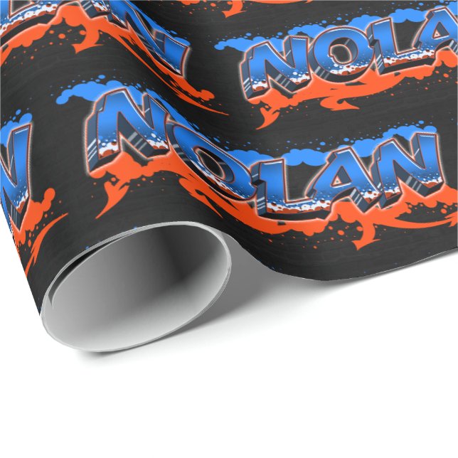 Nolan Vorname Name Graffiti blue orange Presentpapper (Rullad Hörn)