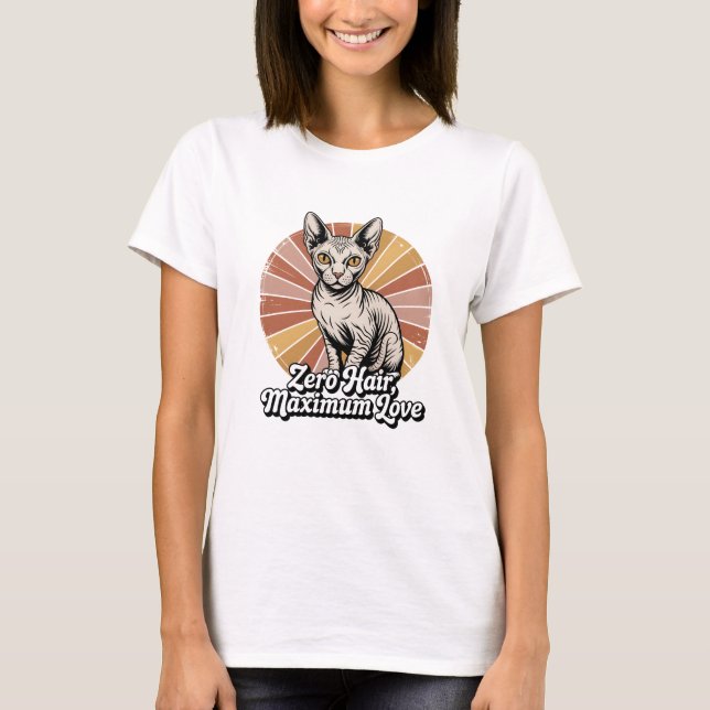 Noll Hår Maximal Kärlek Sphynx Retro T Shirt (Framsida)