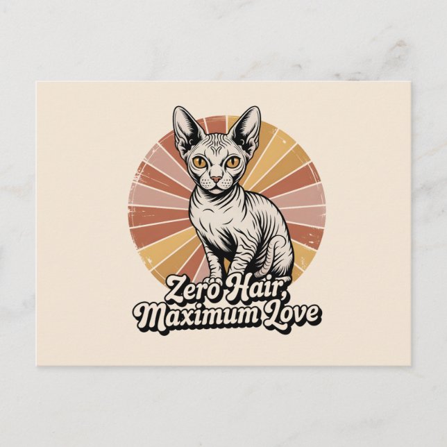 Noll Hår Maximal Kärlek Sphynx Retro Vykort (Framsida)