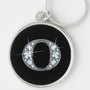 "Nolla-" diamant Bling Keychain Rund Silverfärgad Nyckelring
