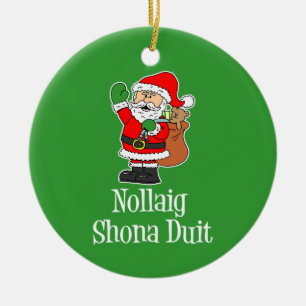 Nollaig Shona Duit irländsk jul Santa Julgransprydnad Keramik