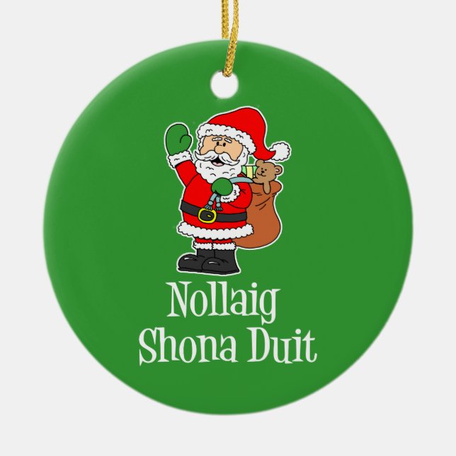Nollaig Shona Duit irländsk jul Santa Julgransprydnad Keramik (Framsidan)