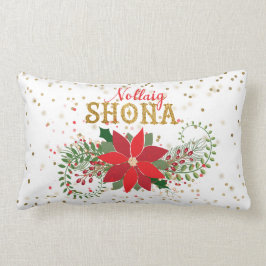 Nollaig Shona Guld Glitter Poinsettia jul Lumbarkudde