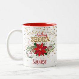 Nollaig Shona Guld Glitter Poinsettia jul Två-Tonad Mugg