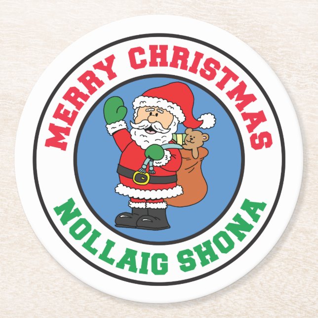 Nollaig Shona Irish Christmas Santa Underlägg Papper Rund (Framsidan)