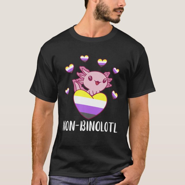 Non Binary Axolotl Heart LGBT Nonbinary Flag Gende T Shirt (Framsida)
