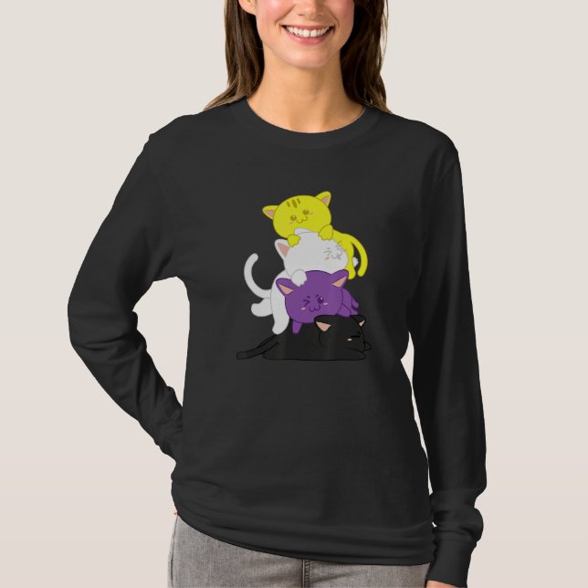 Non Binary  Non Binary Cat Lgbt Agender Supporter T Shirt (Framsida)