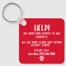 Non-binary Pet Emergency Personalized Keychain