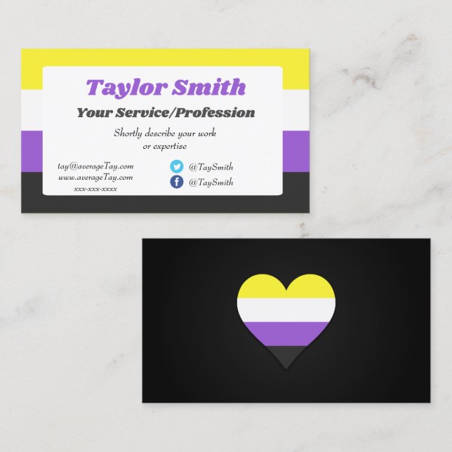 Non-binary Pride flag / heart Business Card Visitkort (Fram/baksida)
