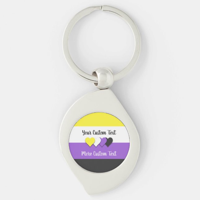 Non-binary pride flag with hearts keychain swirl silverfärgad nyckelring (Framsidan)