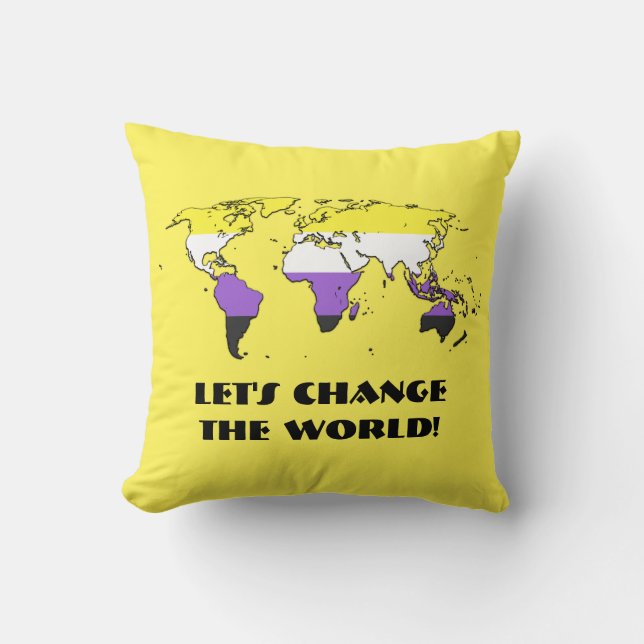 Non-Binary  Pride Map of The World Throw Pillow Kudde (Framsida)