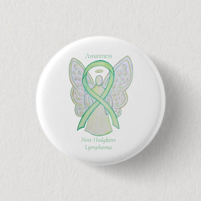 Non-Hodgkins Lymphoma Angel Lime Green Ribbon Stif Knapp (Framsida)