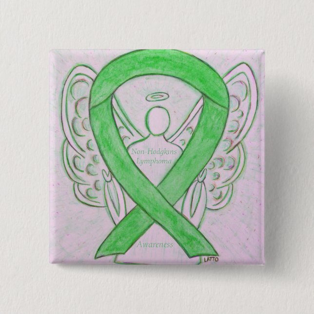 Non-Hodgkins Lymphoma Angel Lime Green Ribbon Stif Knapp (Framsida)