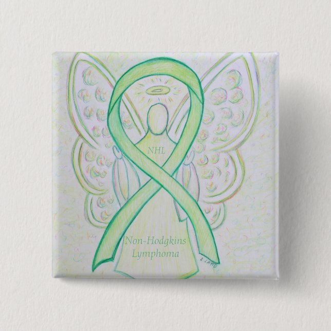 Non-Hodgkins Lymphoma Angel Lime Green Ribbon Stif Knapp (Framsida)