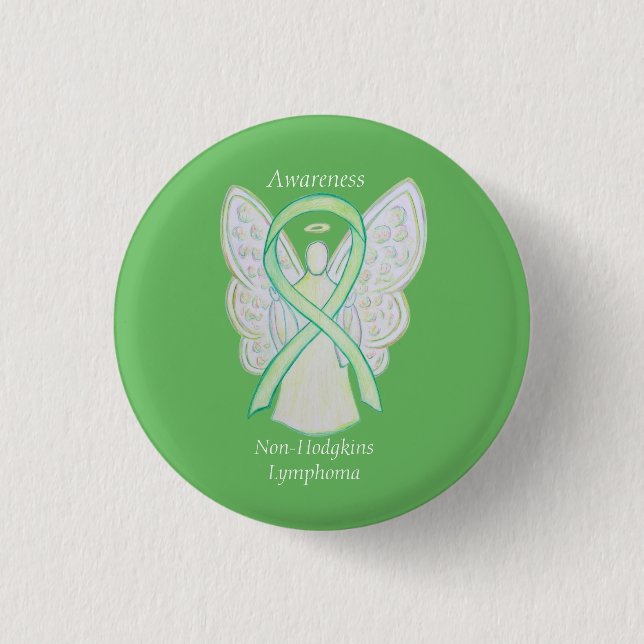 Non-Hodgkins Lymphoma Angel Lime Green Ribbon Stif Knapp (Framsida)