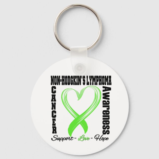 Non-Hodgkins Lymphoma Brushed Heart Ribbon Nyckelring (Framsida)