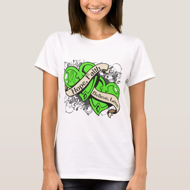 Non-Hodgkins Lymphoma Hope Faith Dual Hearts T-shirt (Framsida)
