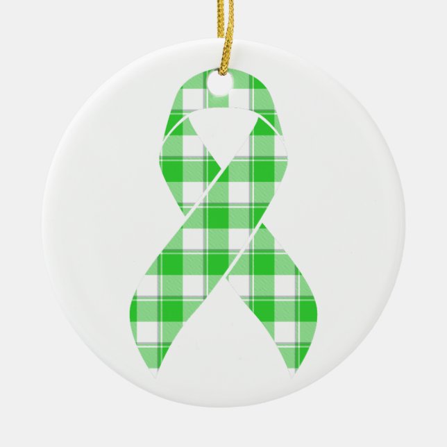 Non-Hodgkin's Lymphoma Plaid Green Ribbon Julgransprydnad Keramik (Framsidan)