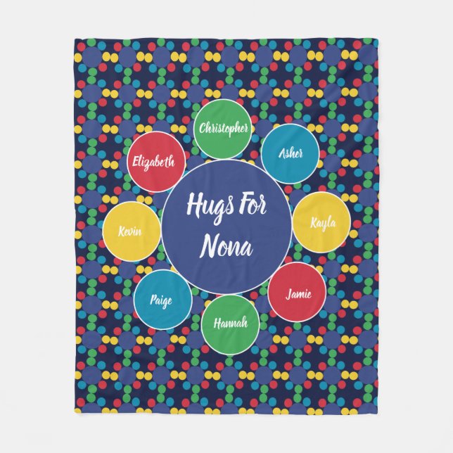 Nona Grandma Grandchildren Family Hugs Monogram Fleecefilt (Framsidan)