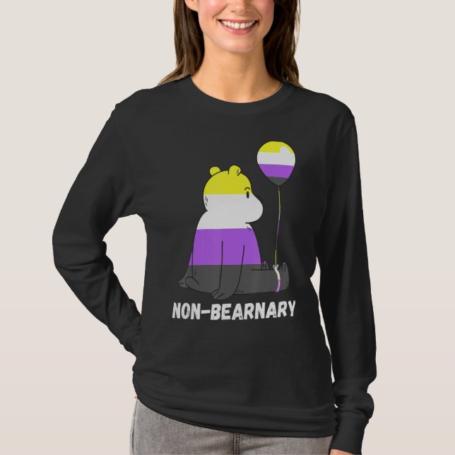Nonbinary Bear Ballon Lgbtq Nonbinary Flagga Nonbi T Shirt (Framsida)