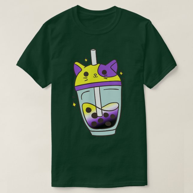 Nonbinary Cat Bubble Tea Älskare Kawaii LGBT Non T T Shirt (Design framsida)