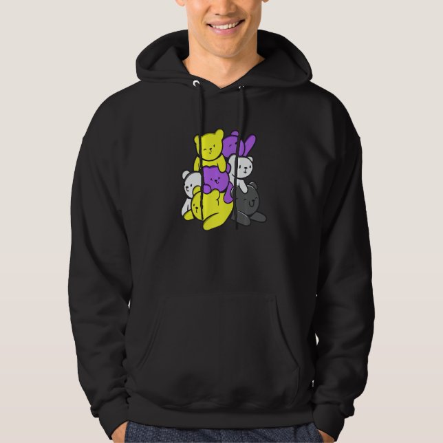 Nonbinary Cute Bears Nonbinary Flag Nonbinary Prid Hoodie (Framsida)