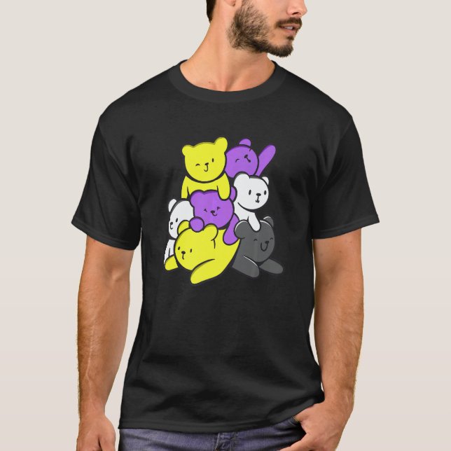 Nonbinary Cute Bears Nonbinary Flag Nonbinary Prid T Shirt (Framsida)