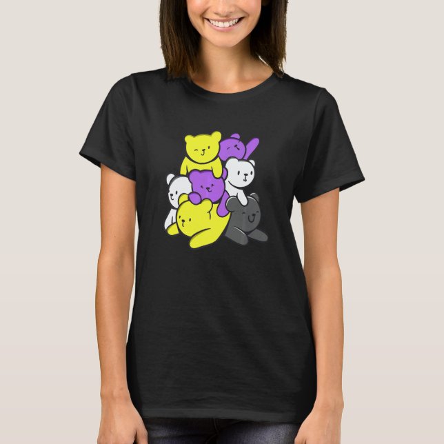 Nonbinary Cute Bears Nonbinary Flag Nonbinary Prid T Shirt (Framsida)