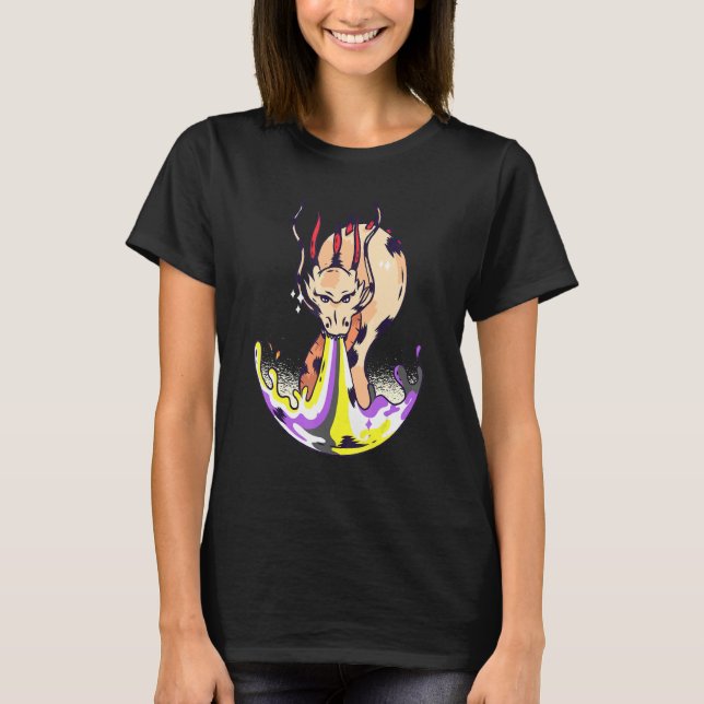Nonbinary Dragon FIre LGBTQ Nonbinary Flag Nonbina T Shirt (Framsida)