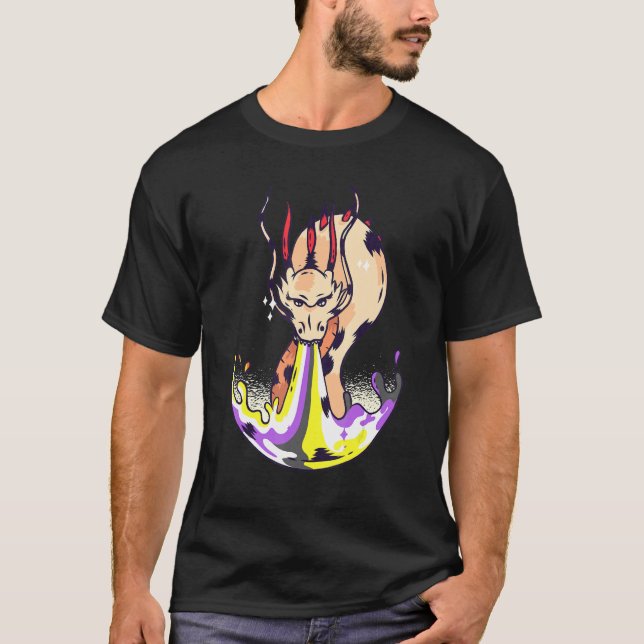 Nonbinary Dragon FIre LGBTQ Nonbinary Flag Nonbina T Shirt (Framsida)