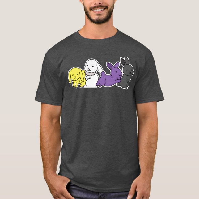 Nonbinary Flag Bunny Design for proud Enbys friend T Shirt (Framsida)