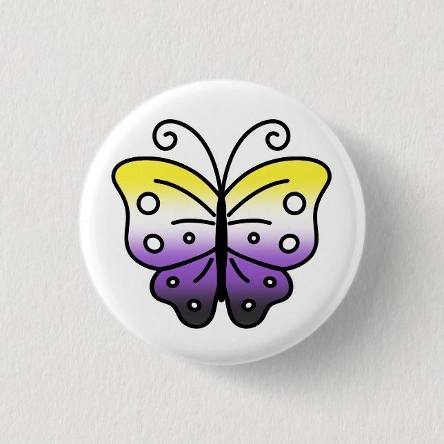 Nonbinary Pride Butterfly Pin Badge Knapp (Framsida)