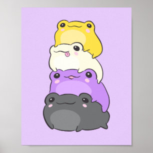 Nonbinary Pride Frog - Cute Kawaii Aesthetic Frog Poster