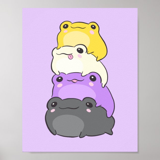 Nonbinary Pride Frog - Cute Kawaii Aesthetic Frog Poster (Framsidan)