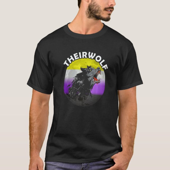 Nonbinary Theirwolf Nonbinary Pride LGBTQ Nonbinar T Shirt (Framsida)