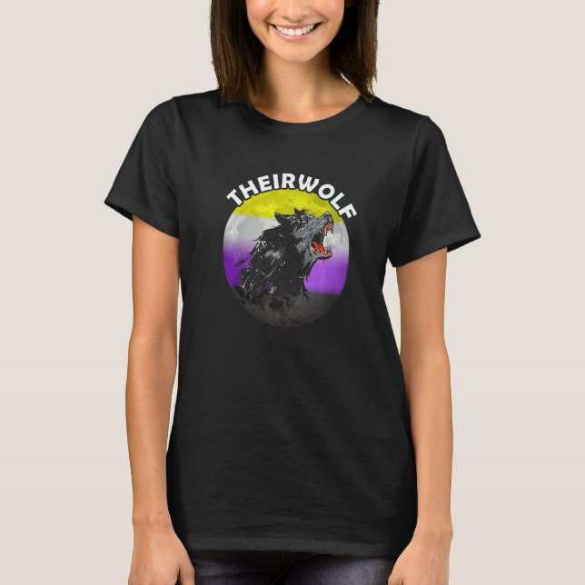 Nonbinary Theirwolf Nonbinary Pride LGBTQ Nonbinar T Shirt (Framsida)