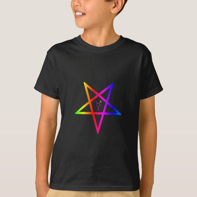 Nonbinary transgender inverterad regnbågepentagram tee (Framsida)