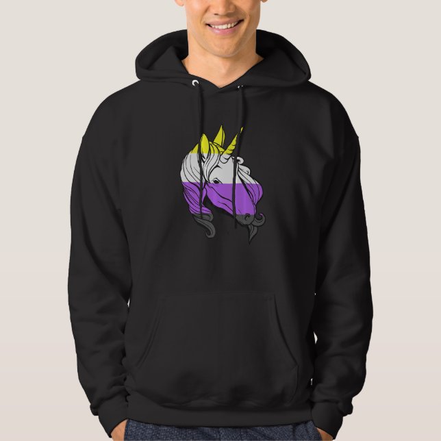 Nonbinary Unicorn Nonbinary Flag LGBTQ Nonbinary P Hoodie (Framsida)