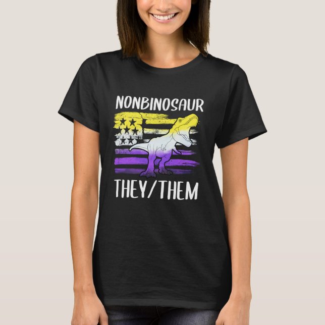 Nonbinosaur They Them Non Binary Pronouns Dinosaur T Shirt (Framsida)
