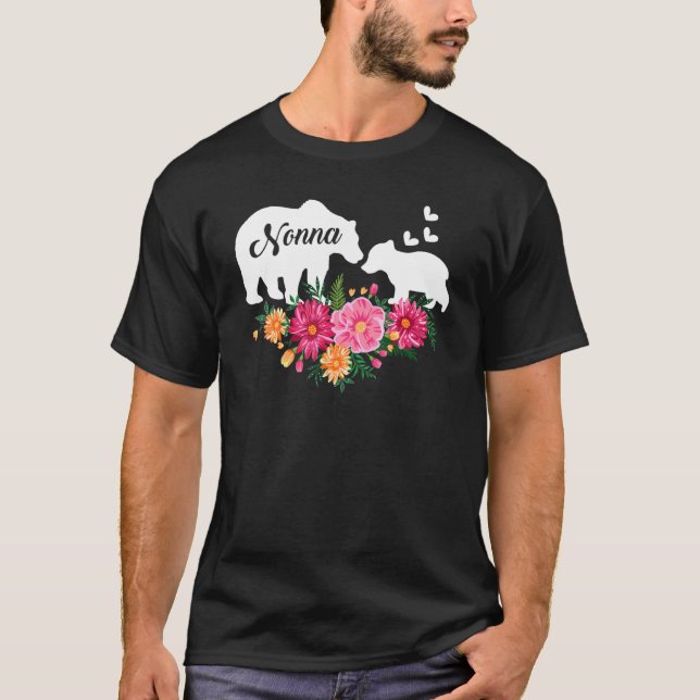 Nonna Blommigt Flower Cute Bear Mamma Grandma Mor T Shirt (Framsida)